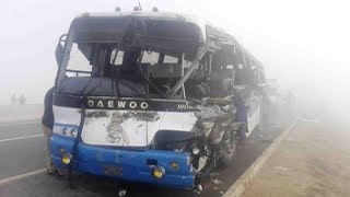 Thick fog causes a serious traffic accident in Pakistan [upl. by Eniamsaj]