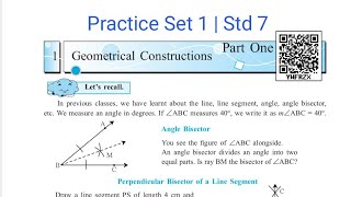 Practice set 1 Geometrical Constructions  Std 7  Maths  Maharashtra Board [upl. by Harimas]