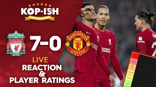 THE REDS IN SEVEN HEAVEN  LIVERPOOL 70 MAN UTD  LIVE INSTANT MATCH REACTION amp PLAYER RATINGS [upl. by Giraldo]