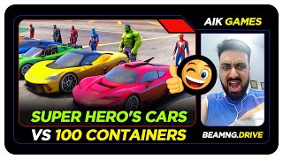 Super Heros Cars vs 100 Containers 2 BeamNGDrive [upl. by Alage669]