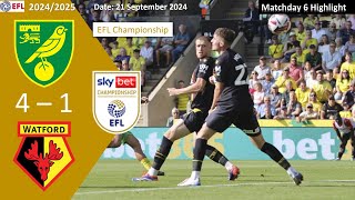 Norwich City 41 Watford Matchday 6 202425 EFL Championship Highlight [upl. by Abehshtab]