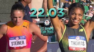 Abby Steiner Gets 2203 Against Gabby Thomas in 200m Final at US Olympic Trials June 28 2024 [upl. by Marney]