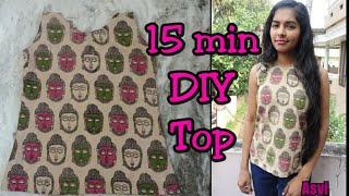 DIYHow to sew a top in 15 minSew Sleeveless basic top for begginersEasy sewingAsvi [upl. by Latsryk413]