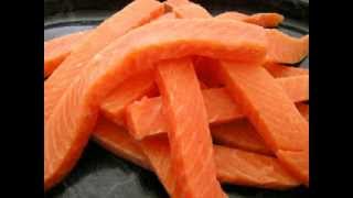 FOODLOGISTIK  salmon slicing 12 mm strips [upl. by Assirim981]