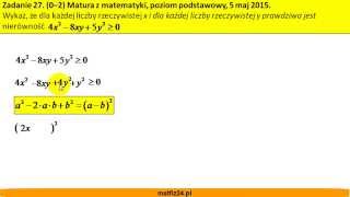 Wykaż że  Matura z matematyki 2015  zad 27  MatFiz24pl [upl. by Elleb]