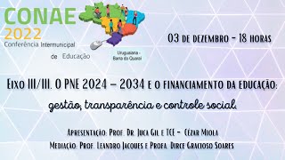 CONAE Eixo IIIIII O PNE 2024 – 2034 e o financiamento da educação [upl. by Ihdin]