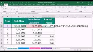 Payback period calculation using formula in excel [upl. by Harehs]