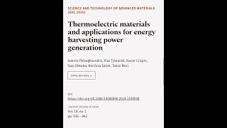 Thermoelectric materials and applications for energy harvesting power generation  RTCLTV [upl. by Leontine]