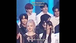 Idols reaction NMIXX Jiwoo speech MBC Gayo Daejejeon 2023 ending stage nmixx shorts [upl. by Daria]