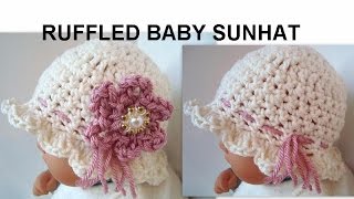 CROCHET HAT DIY RUFFLED BABY SUNHAT how to diy cute summer hat [upl. by Sirromal768]