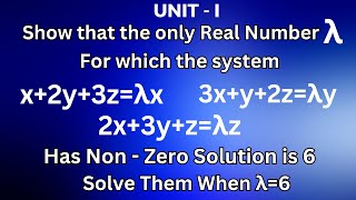 HOMOGENEOUS LINEAR EQUATIONS PROBLEM LAMDA6 btech diplomamaths btechmathematics linearalgebra [upl. by Laurinda]