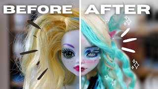 REVAMPING OLD DOLLS  LAGOONA BLUE MONSTER HIGH Doll repaint and customisation relaxing  etellan [upl. by Rehpotsirh]