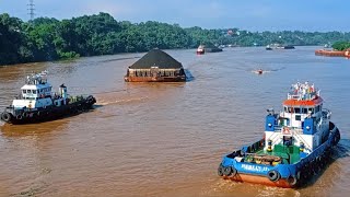 Tug Boat TTB 2009 Navigates Coal Barge Through Mahakam Bridge and Avoids Collision with TBHerlin 12 [upl. by Yardna]