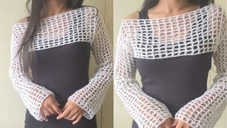 How to crochet fishnet bolero shrug  mesh shrug🤍 simple and easy steps to follow [upl. by Yevre]