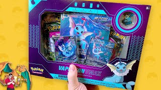 Making a splash Pokemon Vaporeon Vmax Premium Collection Box Opening [upl. by Kenta]