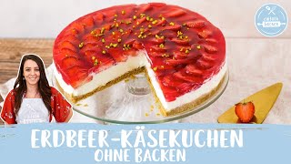 Erdbeer Käsekuchen ohne Backen 🍓  NoBake Cheesecake mit Erdbeeren  Einfach Backen [upl. by Gallager]