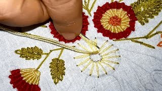 Ribbed Spider Web Stitch flower design Hand Embroidery Whipped Spider Web Stitch Tutorial [upl. by Daffi697]