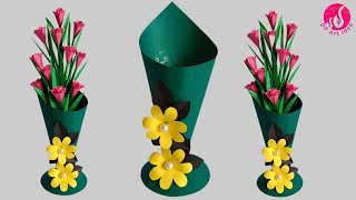 😱 Day 5 7 Days Paper Craft Challenge DIY Paper Flower Vase  Handmade Flower Vase [upl. by Luehrmann74]