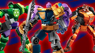 LEGO Marvel 2023 Mech Armors revealed Hulk Thanos amp Rocket Raccoon [upl. by Kuth542]