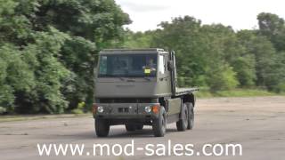 For sale Mowag Bucher Duro II 6x6 flatbed truck with HIAB crane UK MOD [upl. by Raviv]