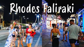 Faliraki Rhodes Rhodos nightlife walking tour 4k Rodos Greece 2023 [upl. by Yelsew]