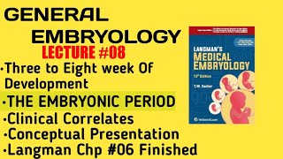 GENERAL EMBRYOLOGY  08  THREE TO EIGHT WEEK OF DEVELOPMENT  EMBRYONIC PERIOD [upl. by Mellen]