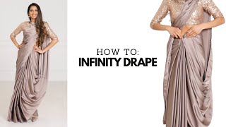 Infinity Drape with Satin Silk Saree  saree draping for navratri  saree new trends  Tia Bhuva [upl. by Ahsinnor]