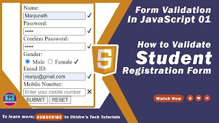 Form Validation in JavaScript Part 1  How to Validate Complete Student Registration Form in JS [upl. by Eartnoed690]