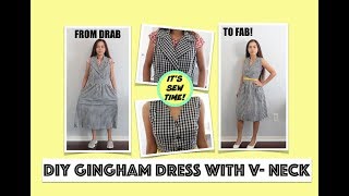 CONVERT AN UGLY DRESS INTO A CUTE VNECK DRESS DRAB TO FAB TRANSFORMATIONS [upl. by Romona]