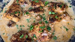 PAN SEARED CHICKEN THIGHS WITH CREAMY WHITE WINE SAUCE [upl. by Bottali]