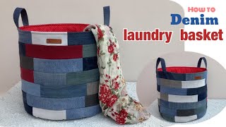 how to sew a denim laundry basket tutorial sewing diy a laundry basket patterns denim projects [upl. by Magdaia334]