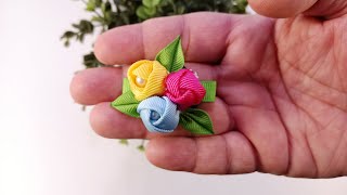 Ribbon Flower Hair Clip  DIY Colorful Hair Clip  Tutorial 9 [upl. by Nivlag]