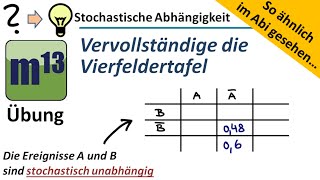 Vierfeldertafel vervollständigen stochastisch unabhägige Ereignisse so ähnlich im Abi gesehen [upl. by Akselav]