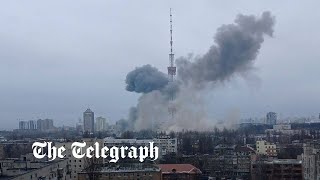 Russian forces attack television tower in Kyiv [upl. by Airdnazxela]