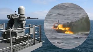 US Navy Obliterates Attacking FastBoat – Mk 38 MOD 2 25mm Gun System LiveFire Exercise [upl. by Janice]