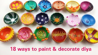 18 Easy Diya Decoration ideasDIY Diya PaintingDiwali Decoration Decorate Diya Decoration at Home [upl. by Kirkwood601]