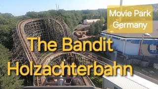 Onride quotThe Banditquot Holzachterbahn  Movie Park Germany 24082024 Drive Roller Coaster [upl. by Nort]