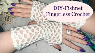 DIY  How to Crochet Fishnet Pattern fingerless Mittens Tutorial [upl. by Hild]