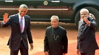 PM Modi with President Obama at Ceremonial Reception Rashtrapati Bhavan [upl. by Niram]