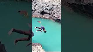 Jumping into the blue eye lagoon sal capeverde caboverde [upl. by Konopka]