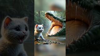 Cat saves his sons life from the crocodile cat kitten catlovers cattales catstoys ai cute [upl. by Vassar]