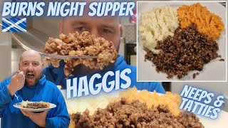 BURNS NIGHT SUPPER  HAGGIS NEEPS AND TATTIES  First Time Tasting Haggis  SCOTTISH FOOD REVIEW [upl. by Soluk]