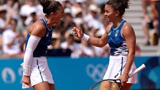 Sara Errani and Jasmine Paolini win women’s doubles gold medal for Italy in Paris Olympics [upl. by Idnir166]