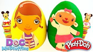 Huge Play Doh Surprise Eggs Doc McStuffinsampLambie Learn Colours with Doc McStuffins and Play Doh [upl. by Tye]