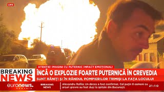 IMAGINI NEEDITATE  Momentul celei dea doua explozii din Crevedia Cinci pompieri au fost răniți [upl. by Sabino]