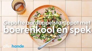 Stamppot boerenkool met gepofte aardappels paddenstoelen amp spek Recept  Allerhande [upl. by Aivatal]