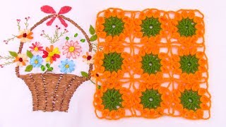 Motivo o pastilla a crochet de flores para aplicar en tapetes centros de mesa manteles y colchas [upl. by Amar]