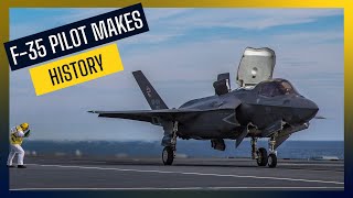 F35 pilot makes history with revolutionary way of landing on board HMS Queen Elizabeth  Royal Navy [upl. by Aneerehs]