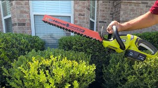 Ryobi 18V Ryobi Hedge Trimmer P2606VNM with Hedge Sweep  One Year Review [upl. by Yhtir]