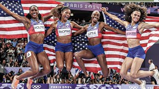 Sydney McLaughlin leads USA to dominant 4×400 Olympic gold setting American record [upl. by Noir]